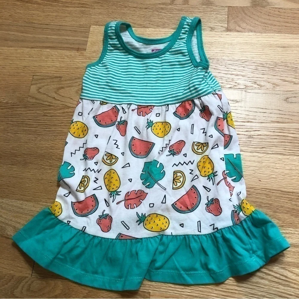 2T Girls Dress Bundle Denim Leopard Print Pineapple Watermelon Striped Pink