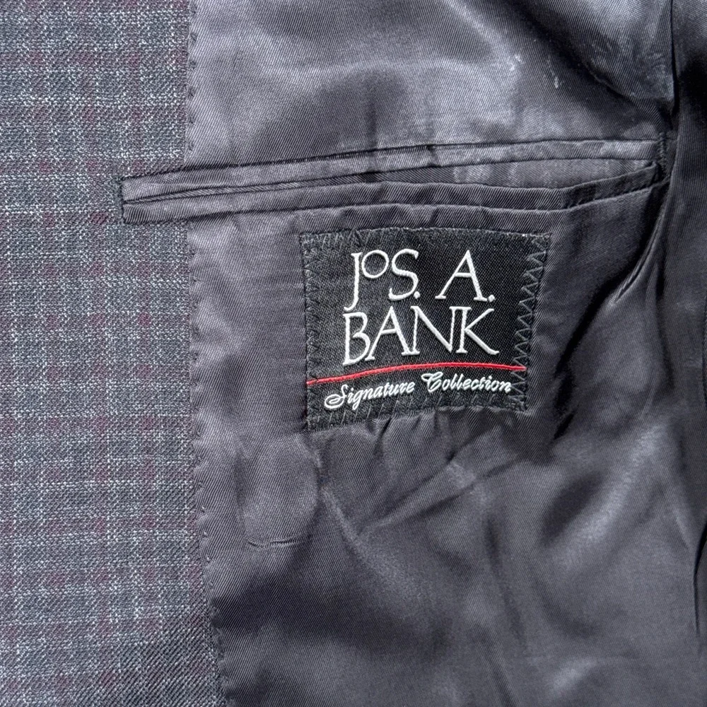 Jos A Bank Blazer Mens 46L Grey Silk Wool Signature Collection‎ Plaid Sport Coat