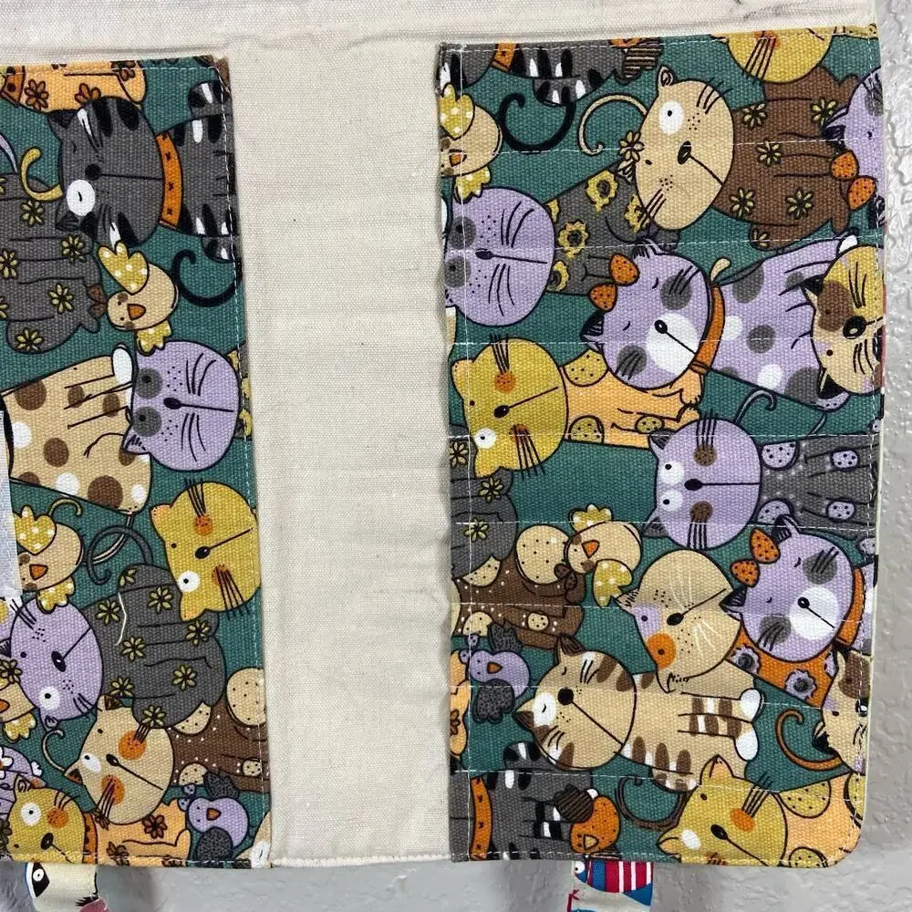 HANDMADE Notebook Tablet Bible Stationary Case Fish & Cats Textile Design