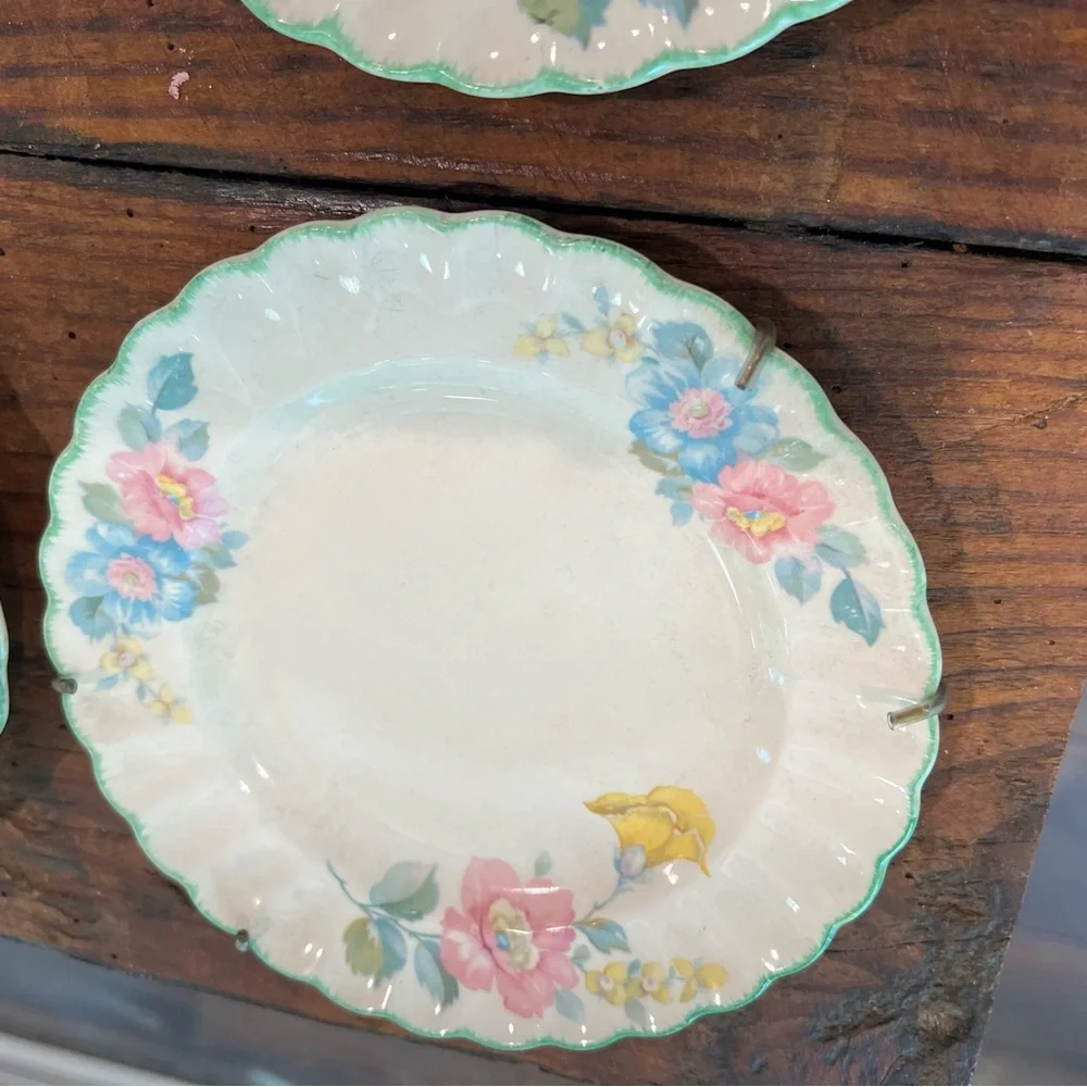 Floral Ceramic Dessert Plates Set of four decor hanging braces Sebring Porcelain
