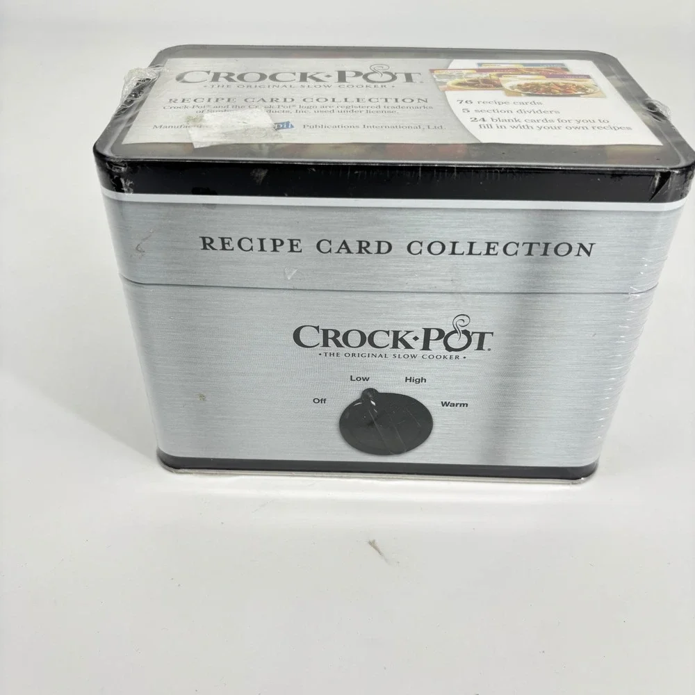 Crock-Pot Recipe Card Collection Metal Tin‎ Box 76 Recipes 24 Blank Cards New