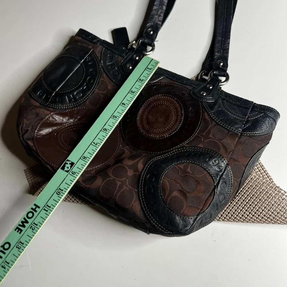 Coach Audrey Signature Patchwork Tote Brown Black Jacquard Leather Bag F15466