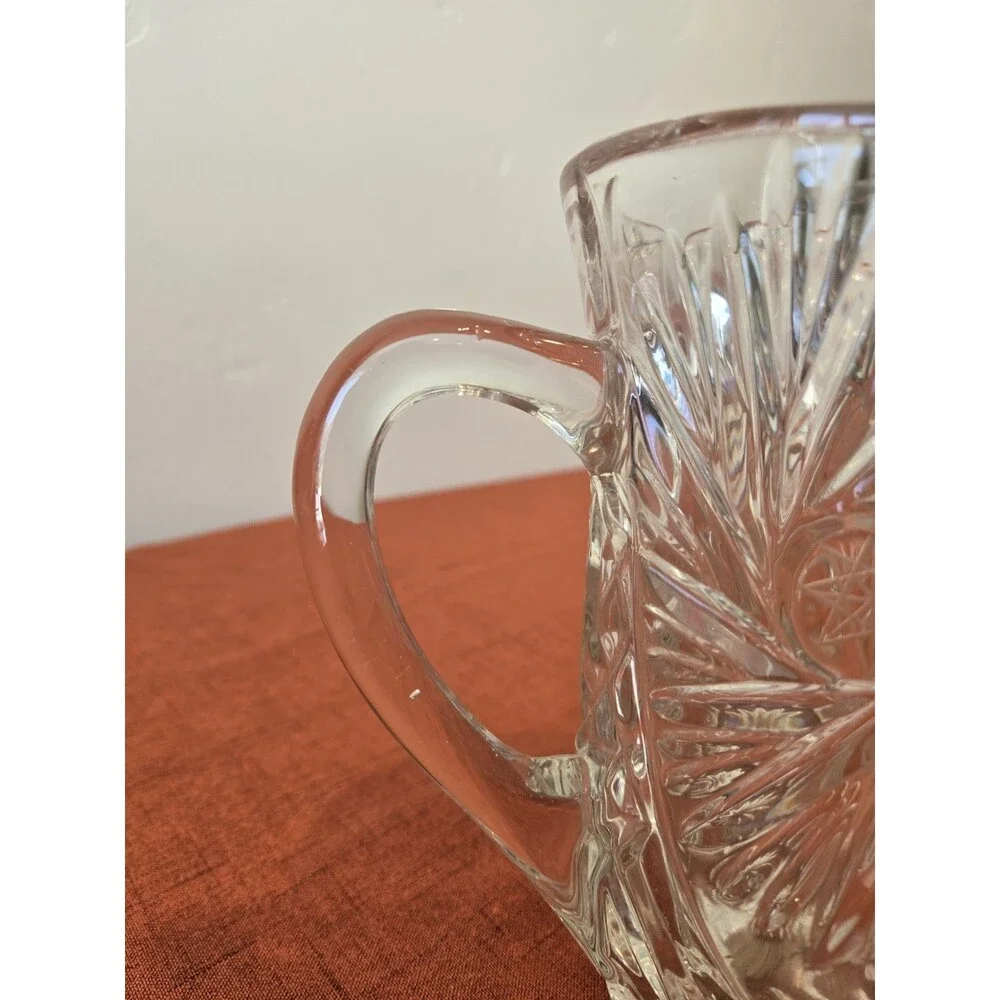 Crystal Clear Lead Crystal Cut Glass Pitcher, Clear Starburst, Yugoslavia