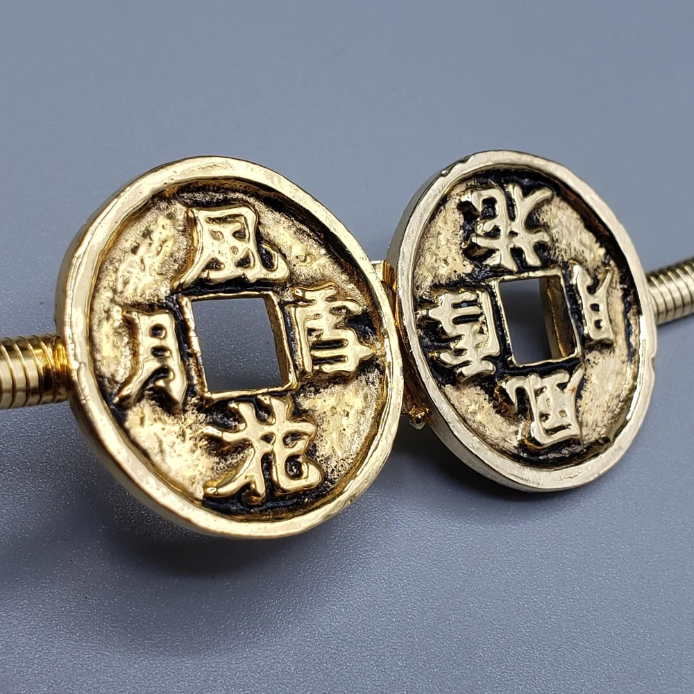BELT Stretchy Gold w/ Oriental Asian Engravings Vintage Retro Minimalist S/M