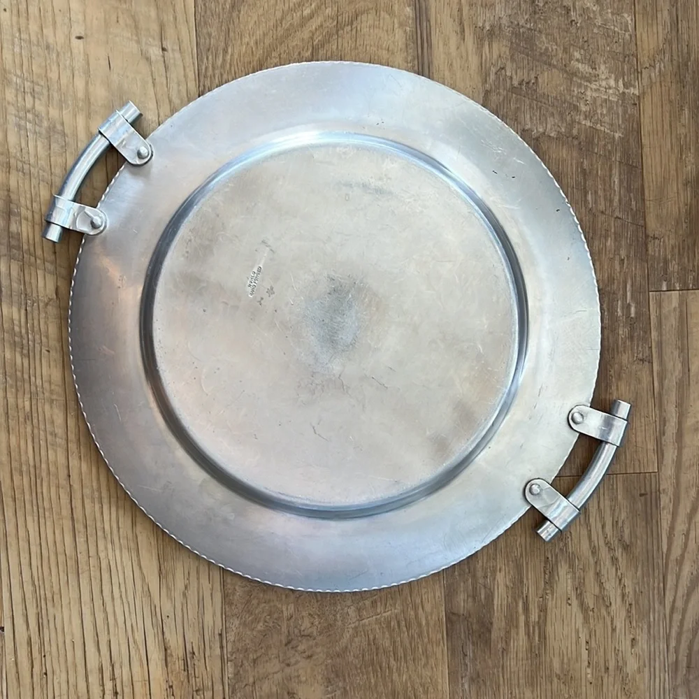 Vintage World Hand Forged Floral Stamped Aluminum Serving Platter 14” Diameter