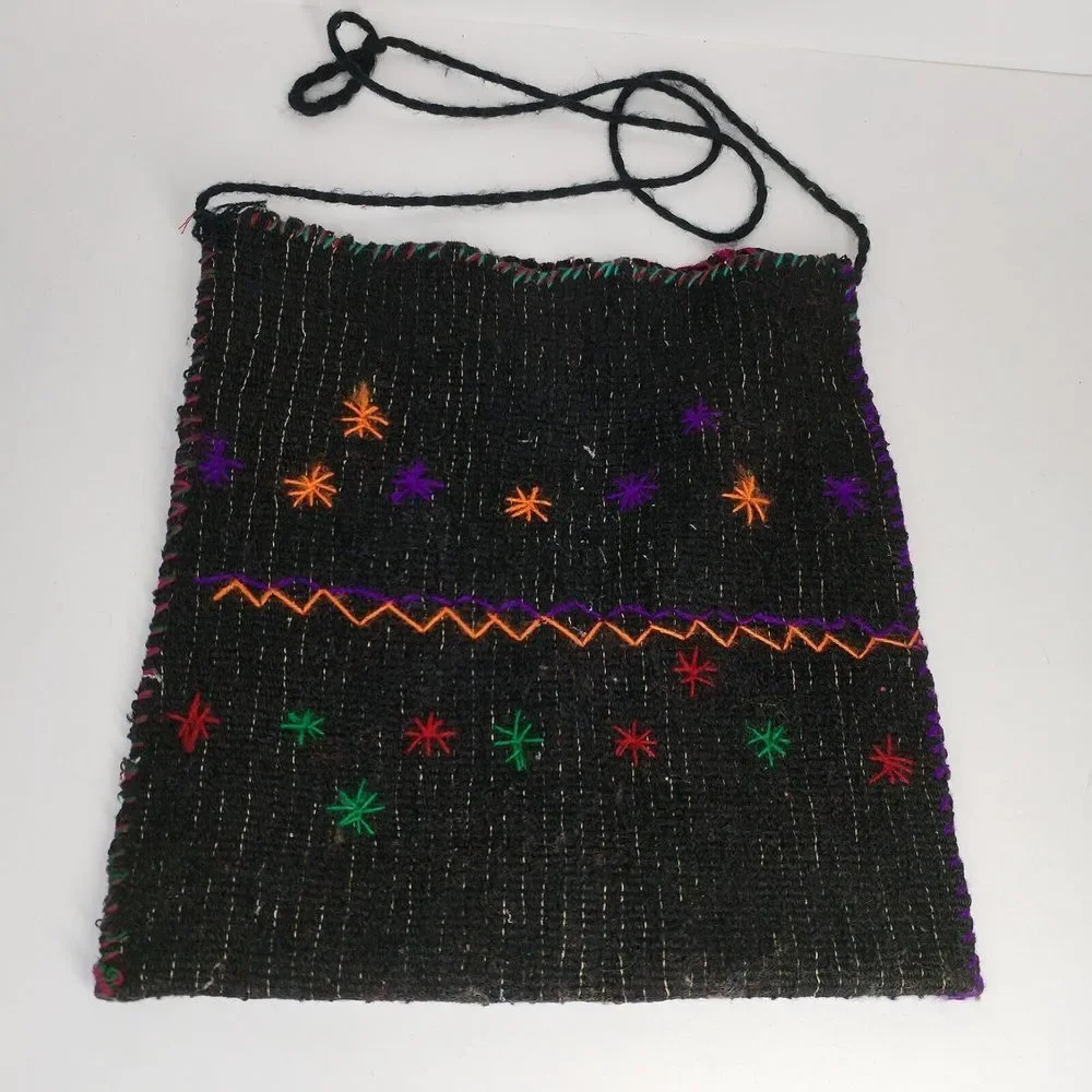 Hand Sewn Boho Bag Made In Mexico Black Multicolored Stars Hippie Boho Tribal‎