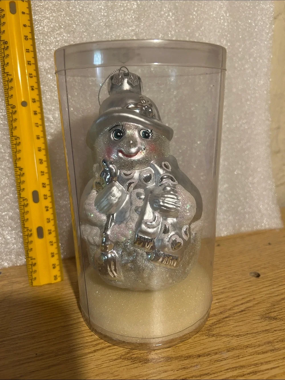 Silver Glitter Snowman Glass Ornament