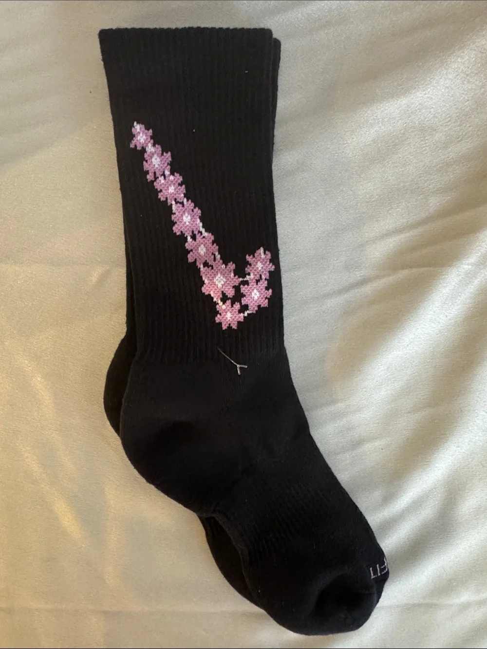 New! Nike Women’s Black Crew Sock with Pink Floral Swoosh