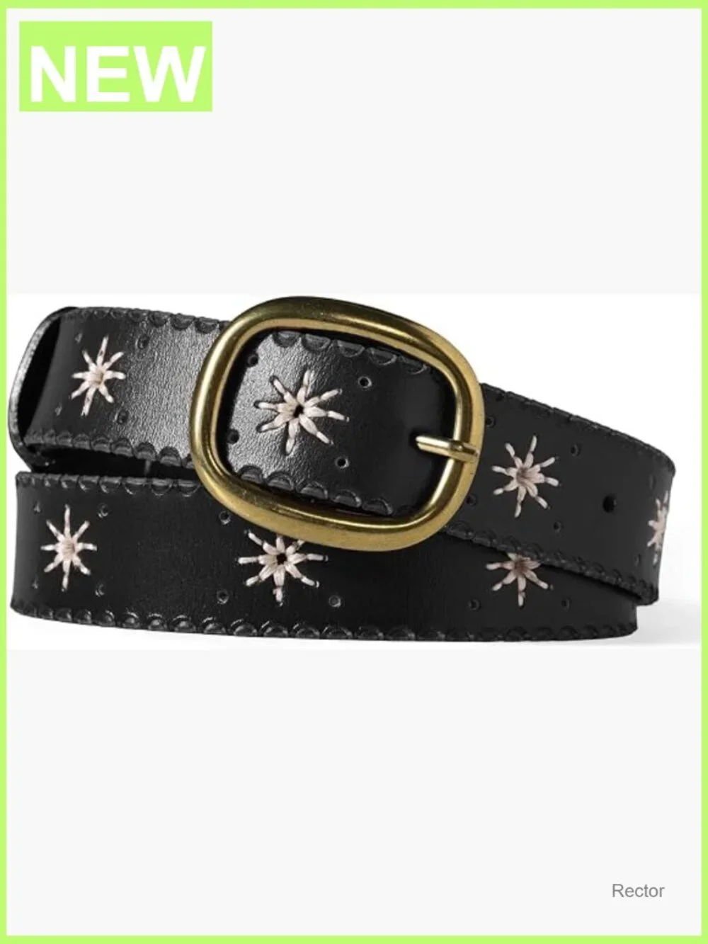Women's Genuine Leather Cowgirl Belt with Embroidery & Buckle