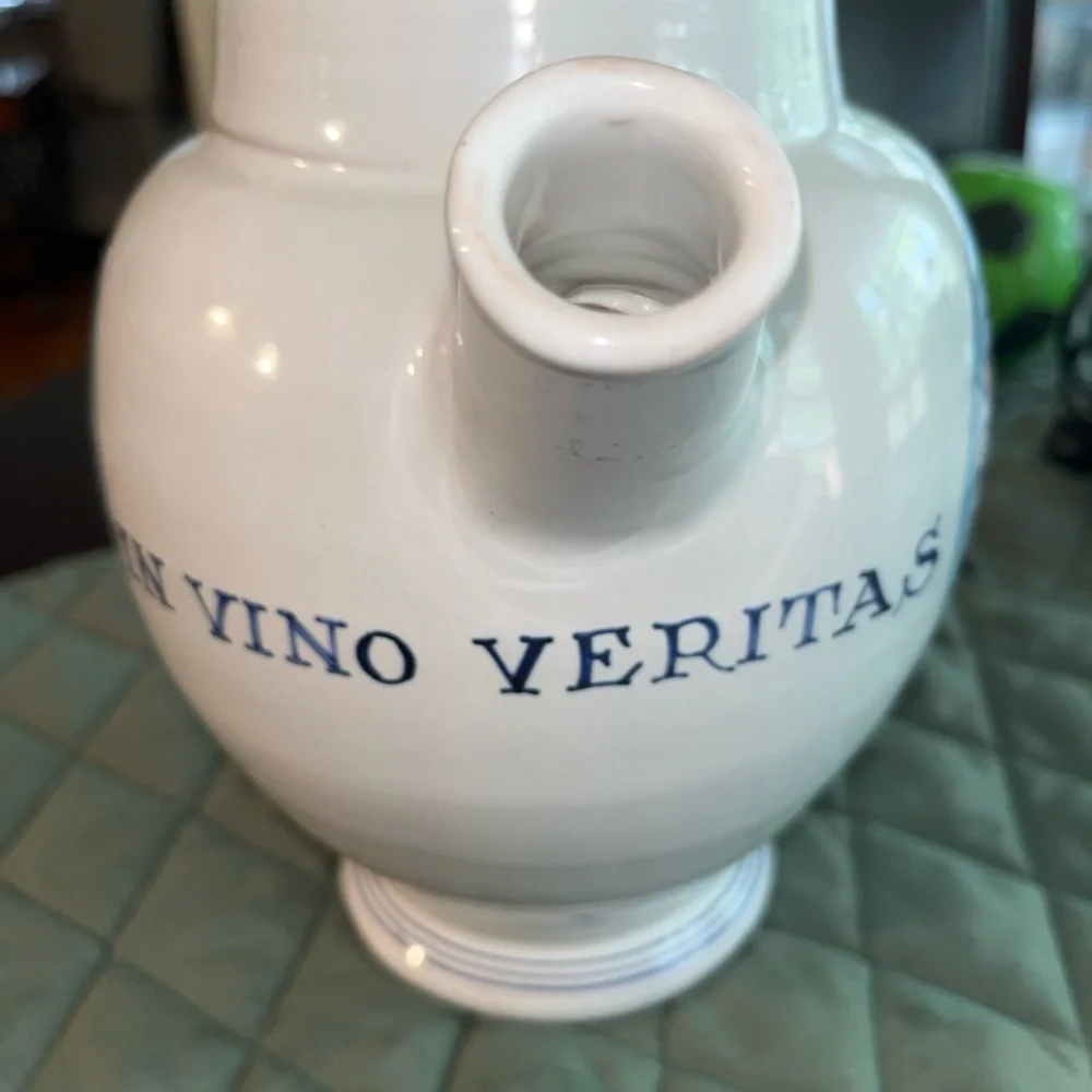 Williams Sonoma Ceramic Pitcher  Blue and Gold Geometric Design. Wine pitcher
