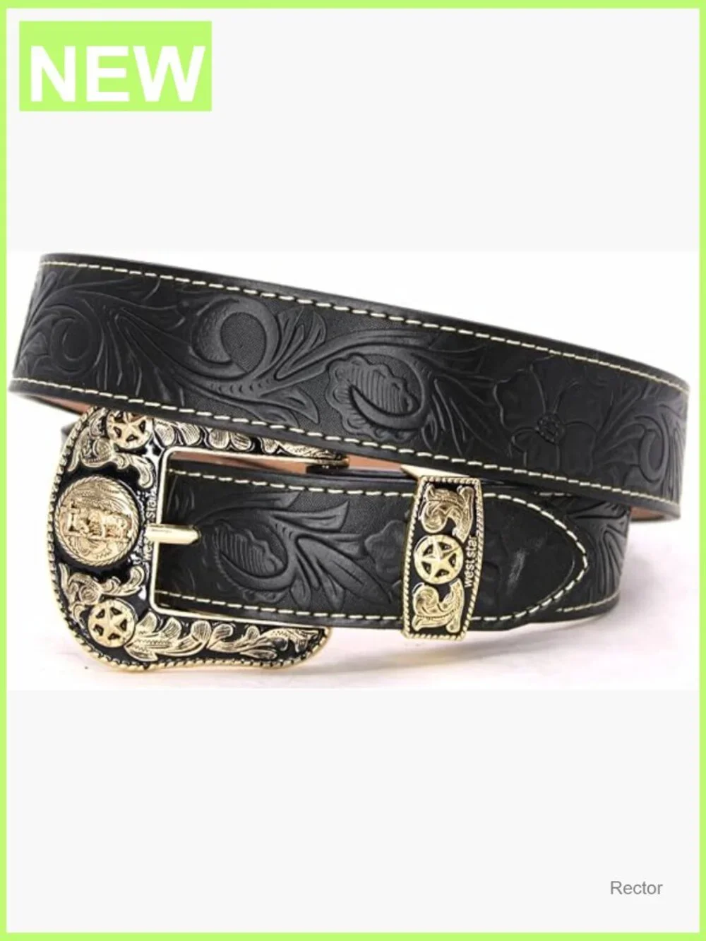 Vintage Embossed Leather Cowgirl Belt with Engraved Western Buckle