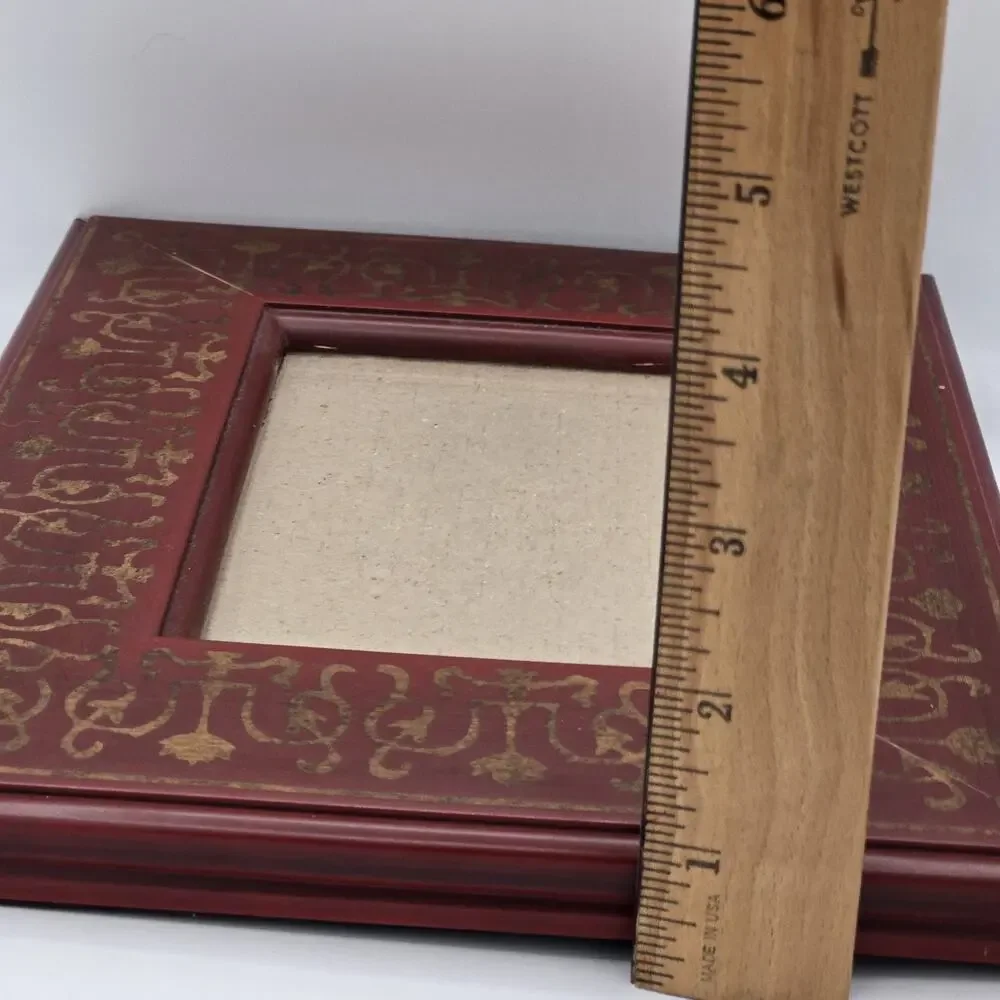 Wood Table Frame Red Painted Gold Scroll Stencil 4 x 6 Italian Florentine Style