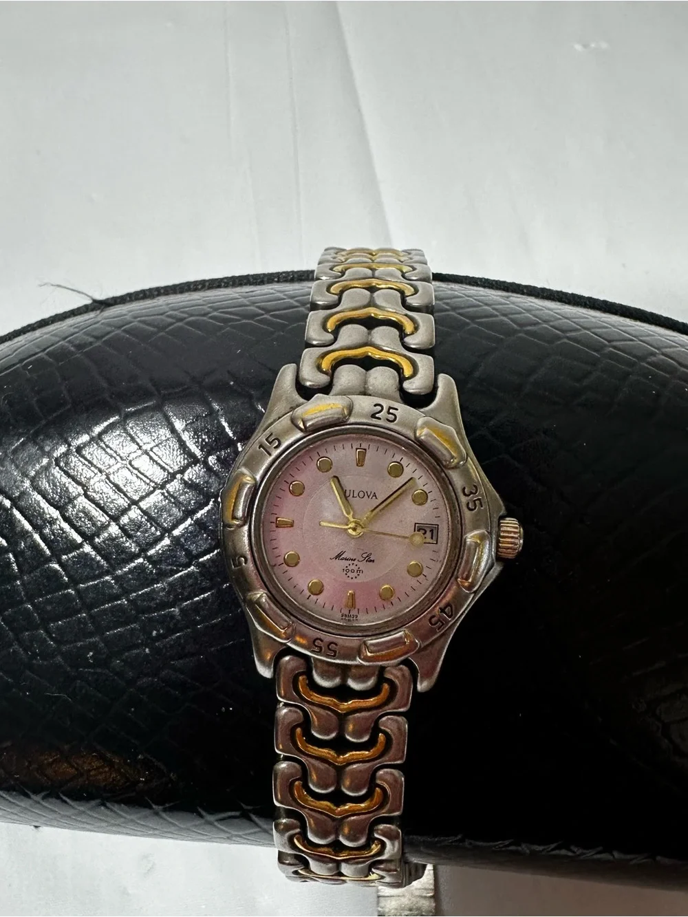 Bulova Pink Dial Two-Tone Silver and Gold Working Bracelet Watch