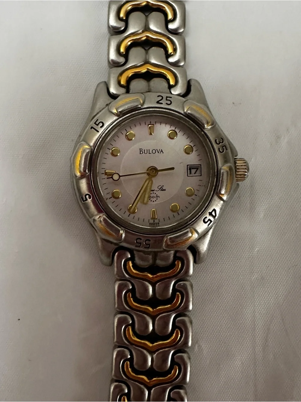Bulova Pink Dial Two-Tone Silver and Gold Working Bracelet Watch