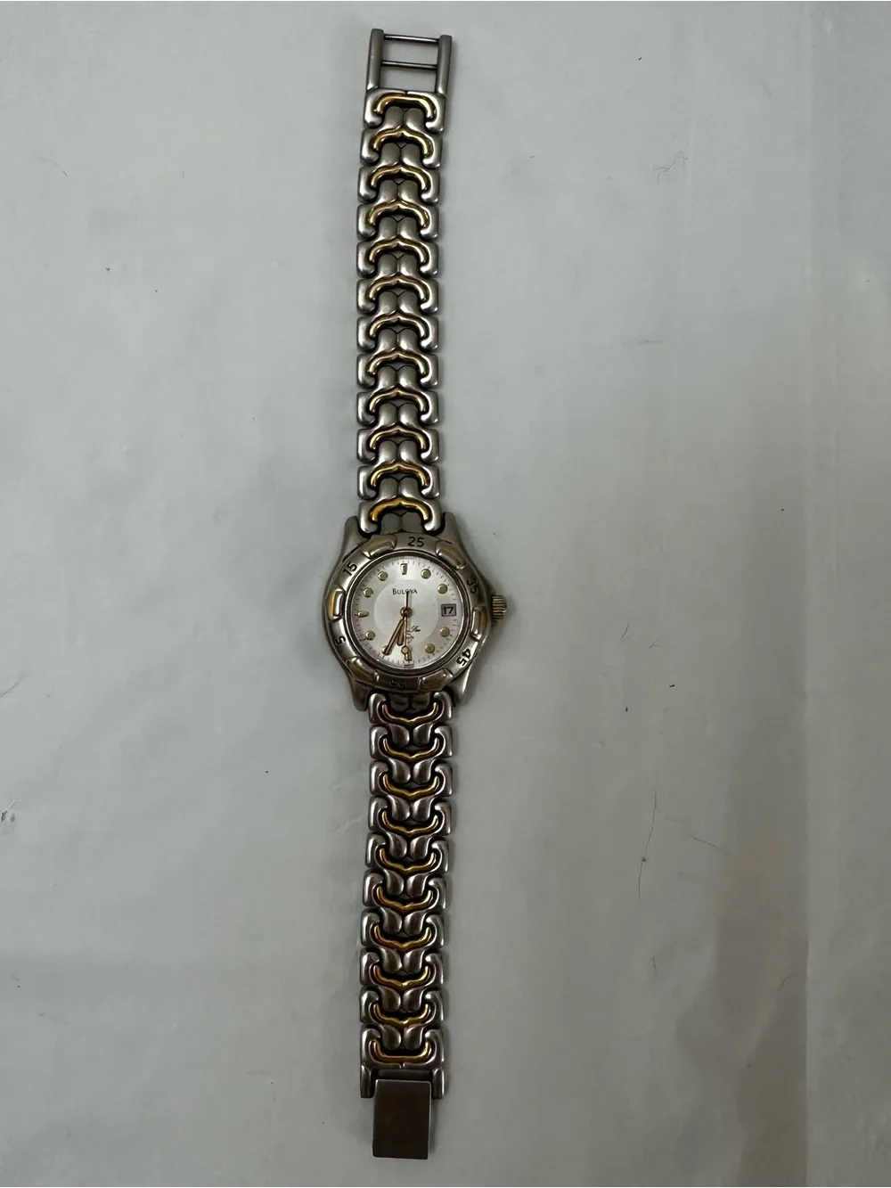 Bulova Pink Dial Two-Tone Silver and Gold Working Bracelet Watch