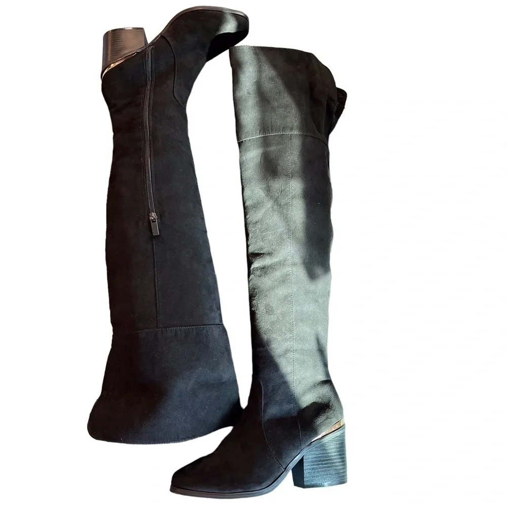 Bamboo sz 6 tall black microsuede OTK heeled boots