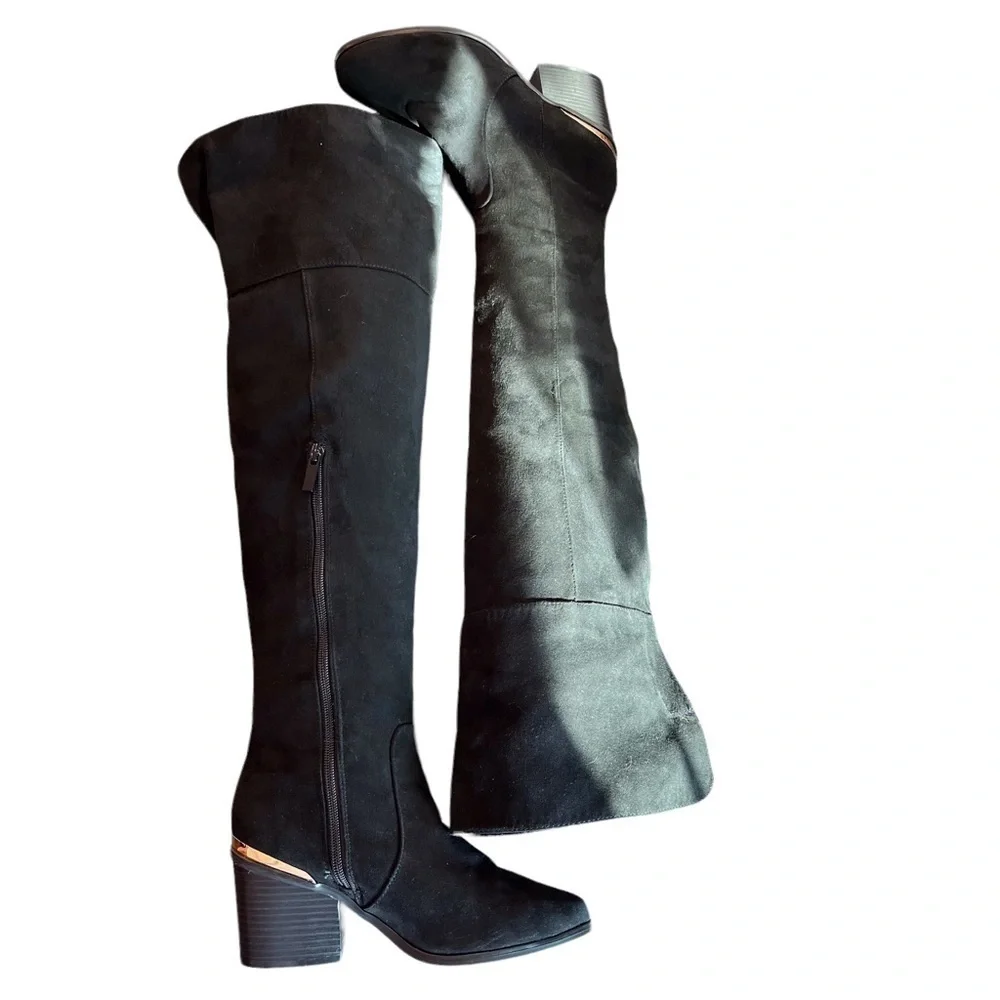 Bamboo sz 6 tall black microsuede OTK heeled boots