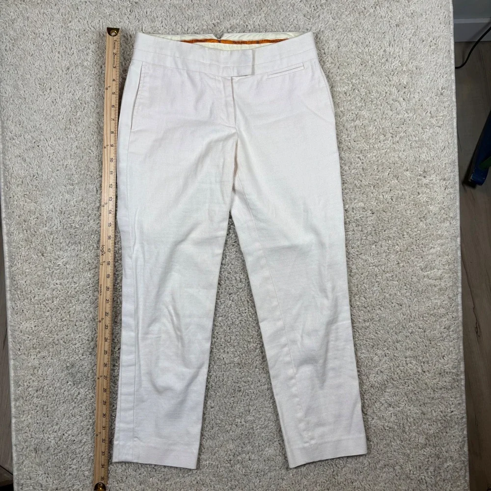 Tory Burch Womens White‎ Textured Cotton Grosgrain Trim Ankle Pants Size 0