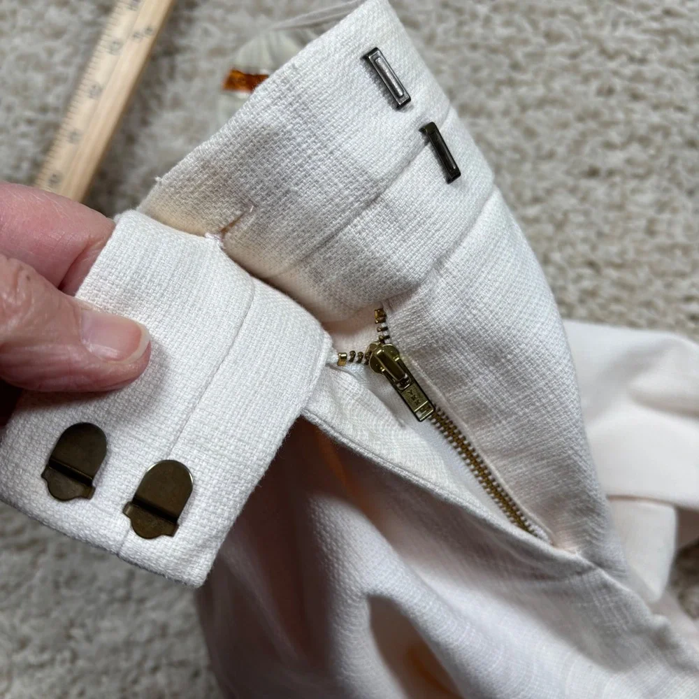 Tory Burch Womens White‎ Textured Cotton Grosgrain Trim Ankle Pants Size 0