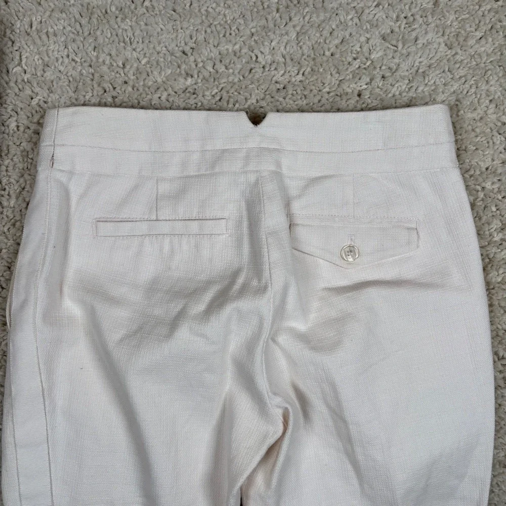 Tory Burch Womens White‎ Textured Cotton Grosgrain Trim Ankle Pants Size 0