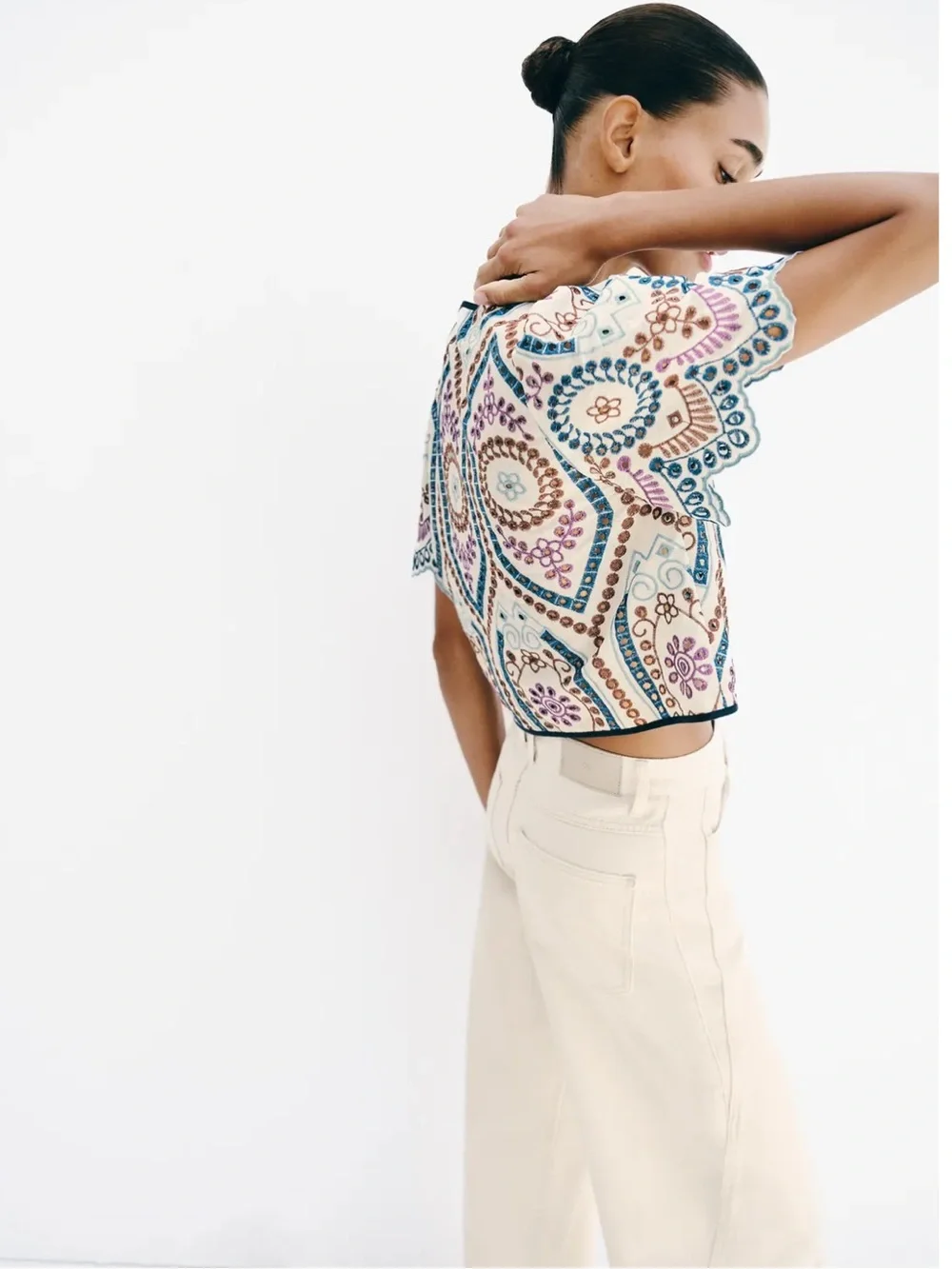 Zara Cream Top with Blue and Purple Paisley Ties