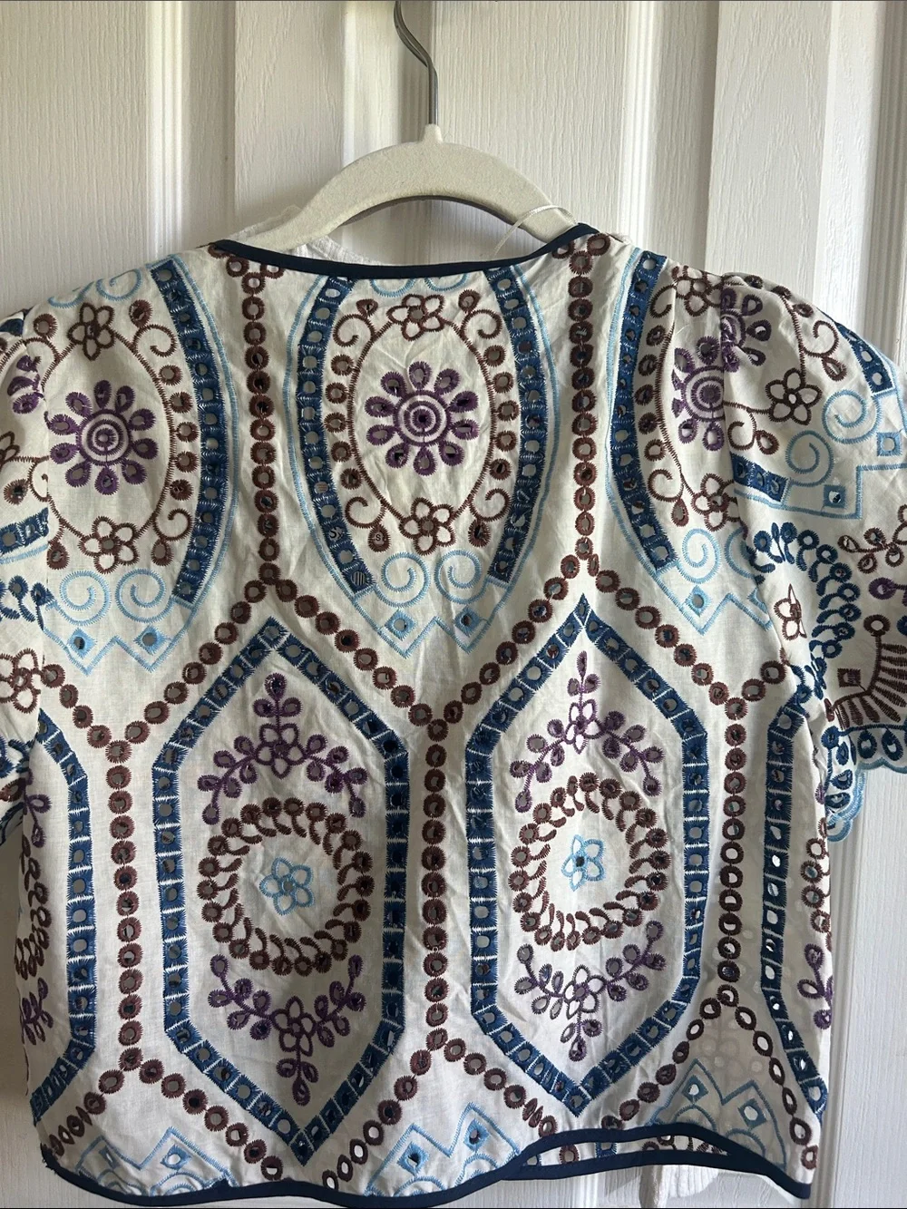 Zara Cream Top with Blue and Purple Paisley Ties