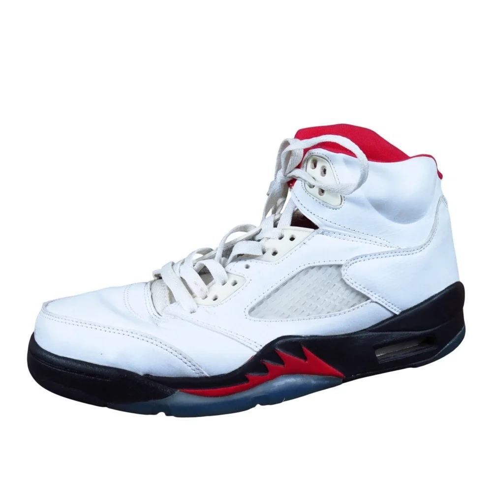 Nike Air Jordan 5 Retro Fire Red‎ Men Basketball Shoes Size 9.5 White Leather