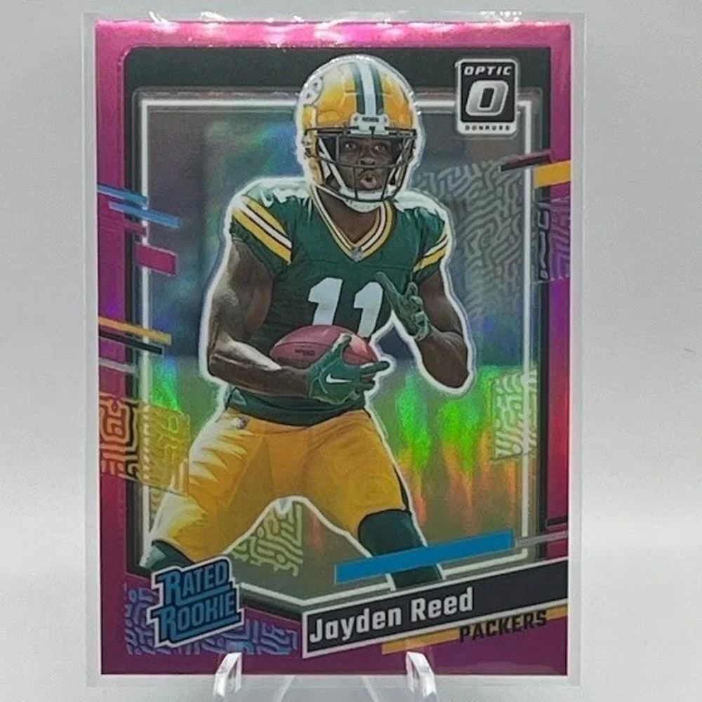 Jayden Reed Pink Velocity Prizm 2023 Panini Donruss Optic 334 Green Bay Packers