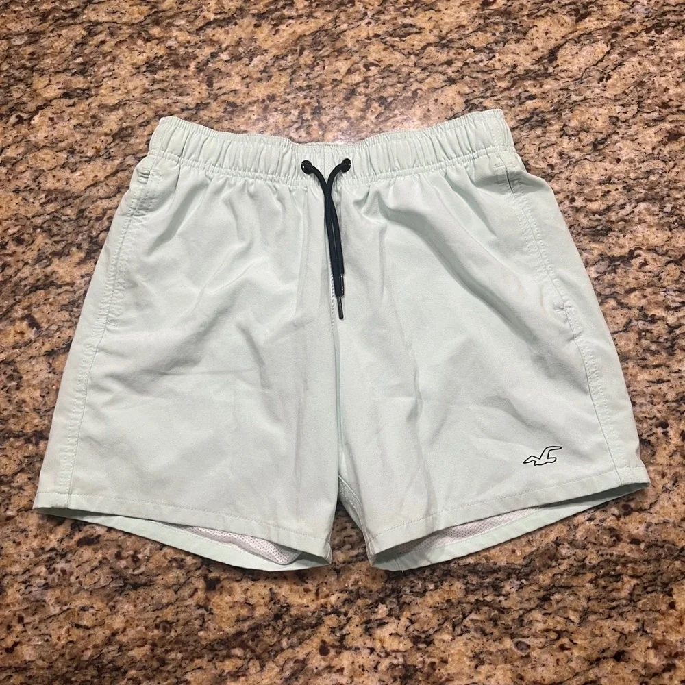 Hollister Mens Mint Green Stretch Swim Trunks Mesh Lined Board Shorts Small 5in