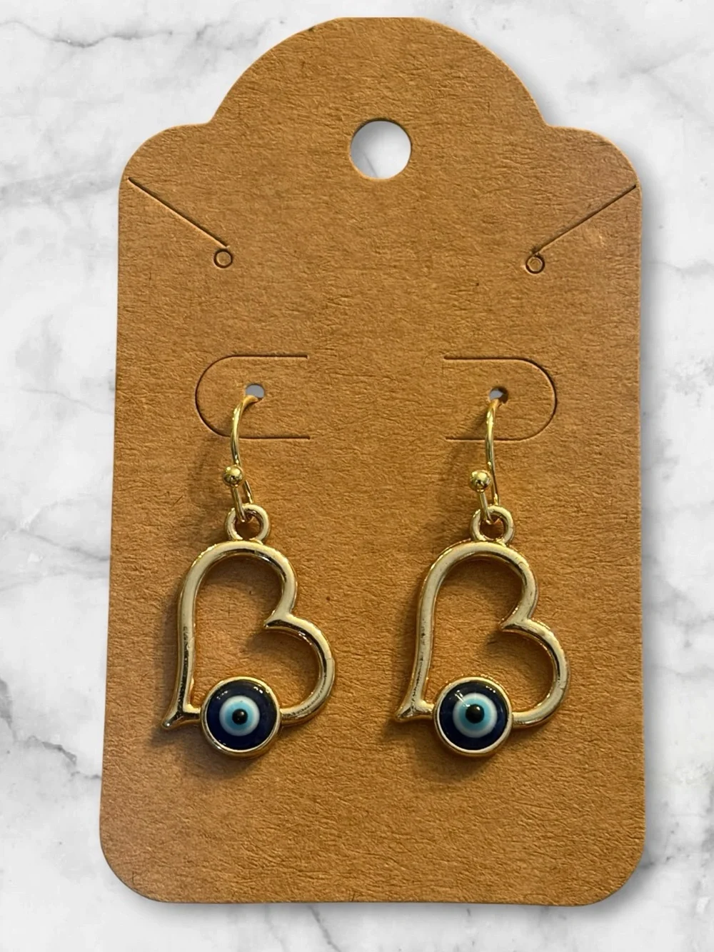 Gold Heart Evil Eye Drop Earrings - Women Jewelry