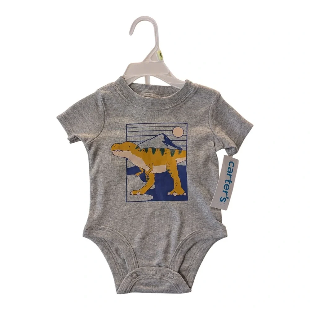 BBC-1 Carter's Baby Boy Dinosaur Bodysuit‎ Size 3m - Gray (Missing Pants)