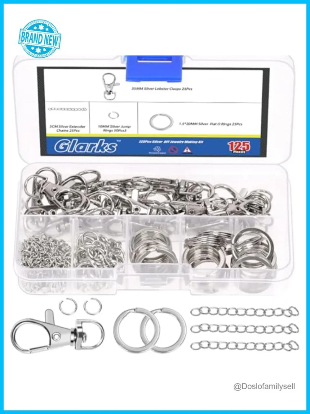 125pcs Silver Keychain Making Kit with Clips, Rings & Jump Rings