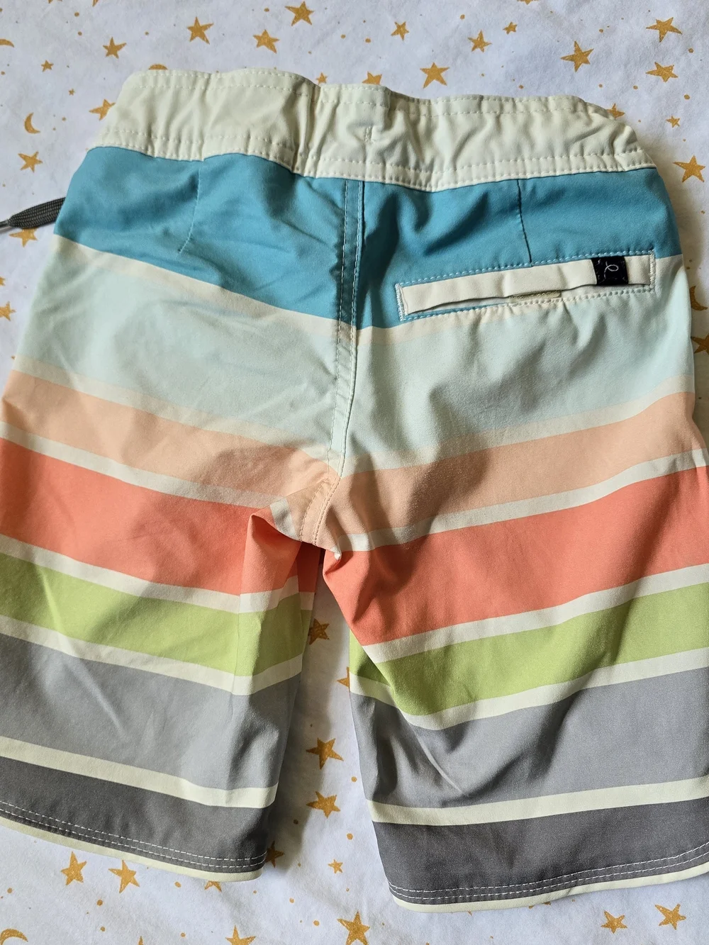 Boys art class White Rash Guard & Multicolor Striped Swim Trunks