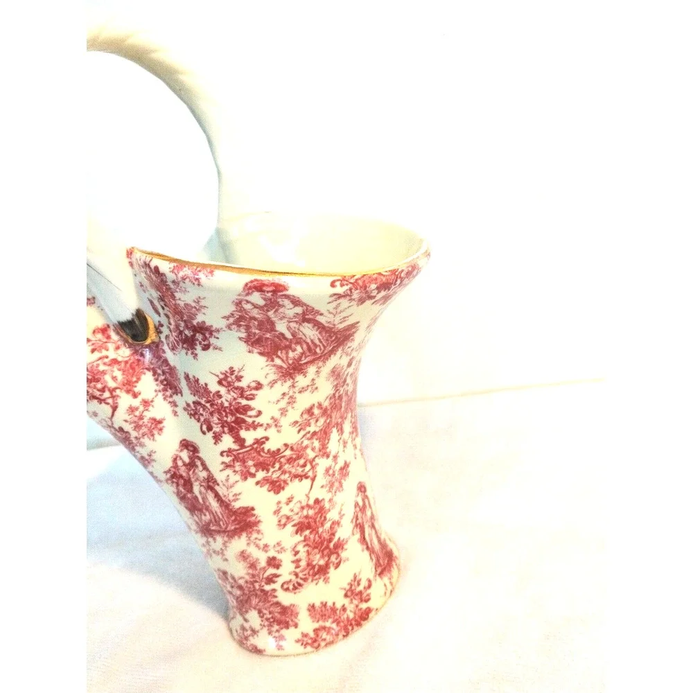 Formalities Ceramic BASKET Flower Vase Red CHINZ GOLD Romantic Victorian Cottage