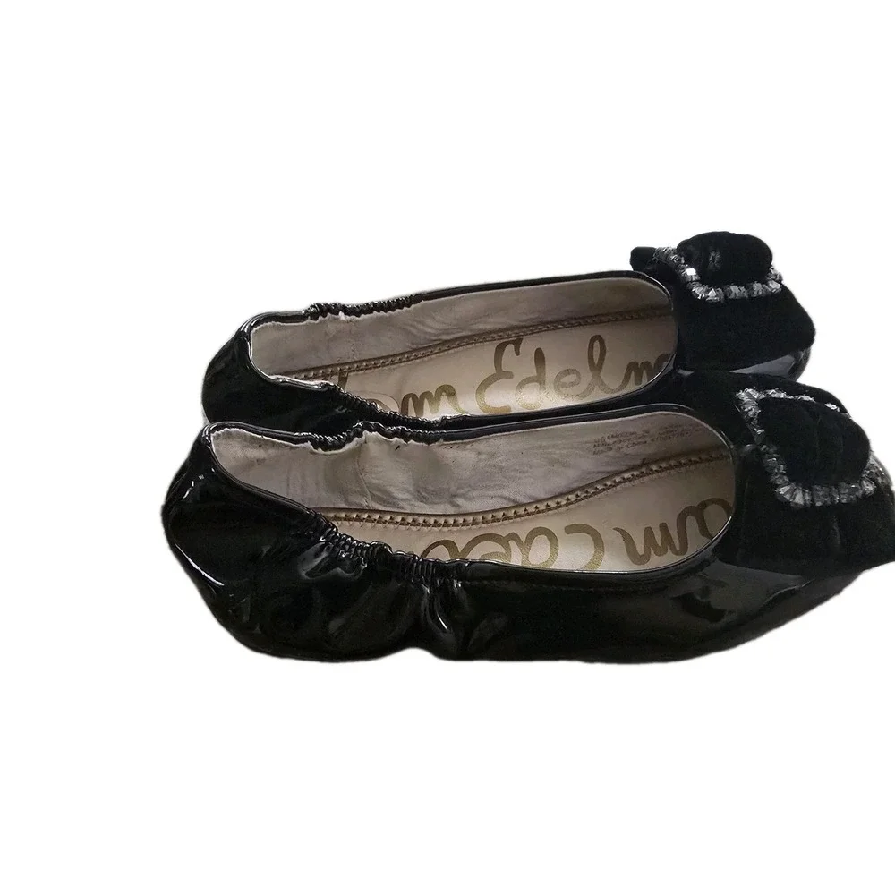Sam Edelman Farah Girls Black‎ Patent Ballet Flats Jeweled Velvet Buckle US 4M