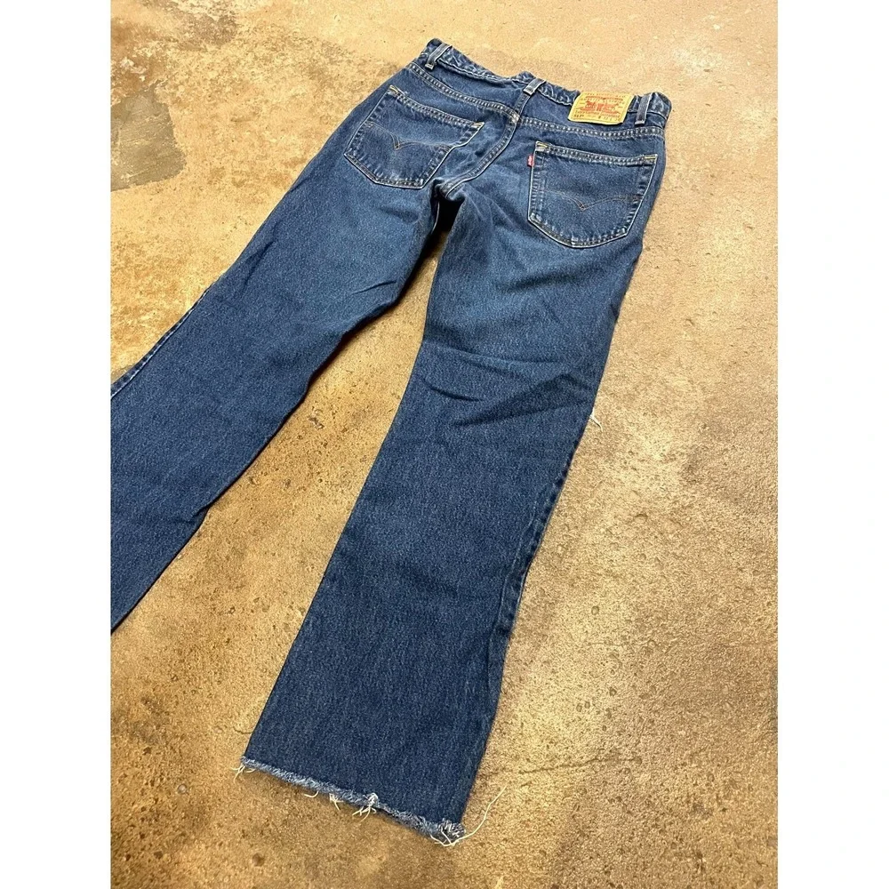 Vintage Levi's 517 Bootcut Jeans Mens 33x34 Blue Denim Distressed Cotton Raw Hem