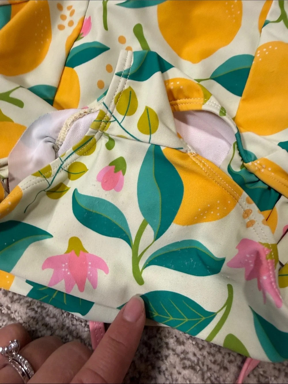 Kids Long Sleeve One-Piece Swimsuit in Yellow Lemon Print