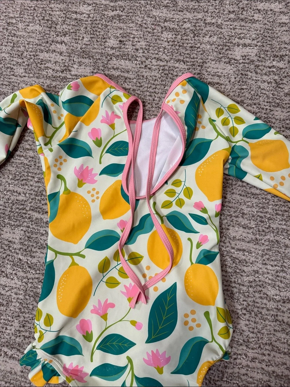 Kids Long Sleeve One-Piece Swimsuit in Yellow Lemon Print