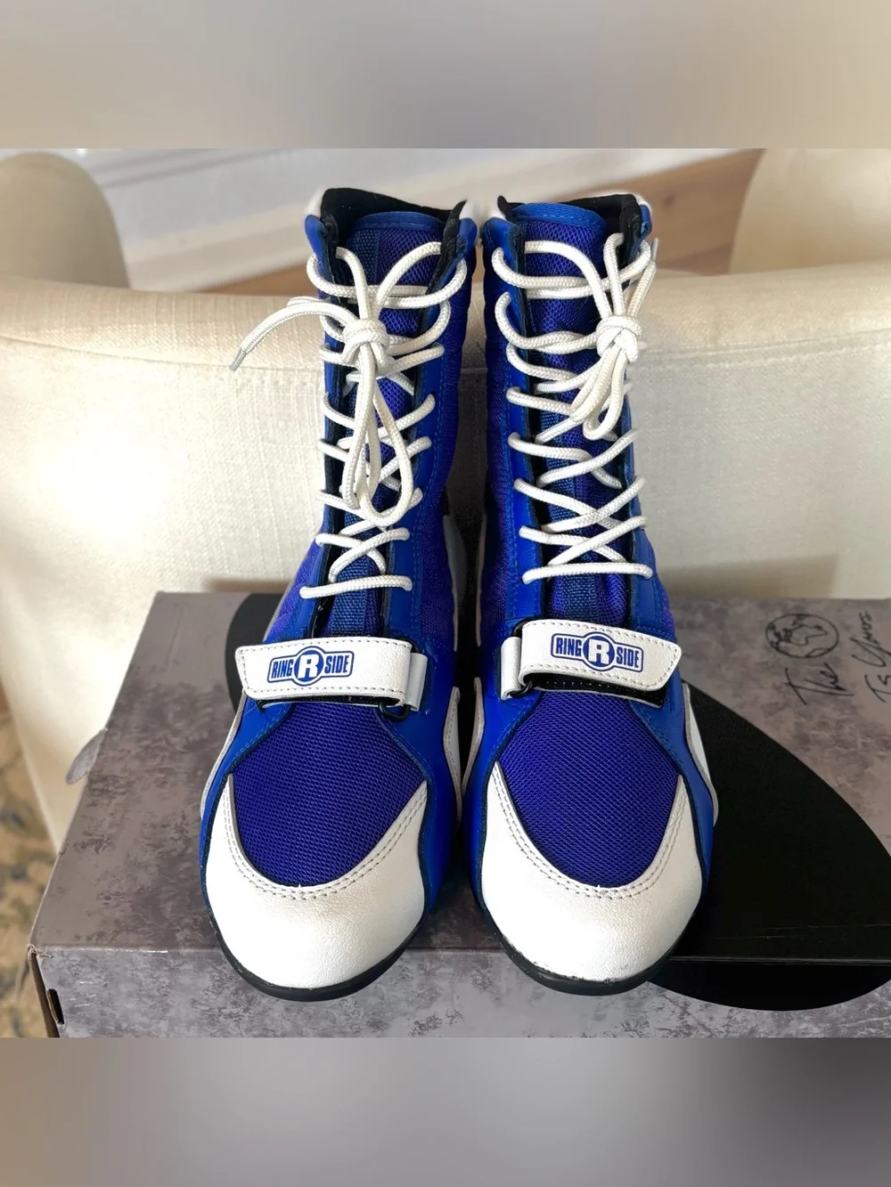 Ringside Apex Elite High Top Boxing Wrestling Shoes Blue White Combat Men’s 7