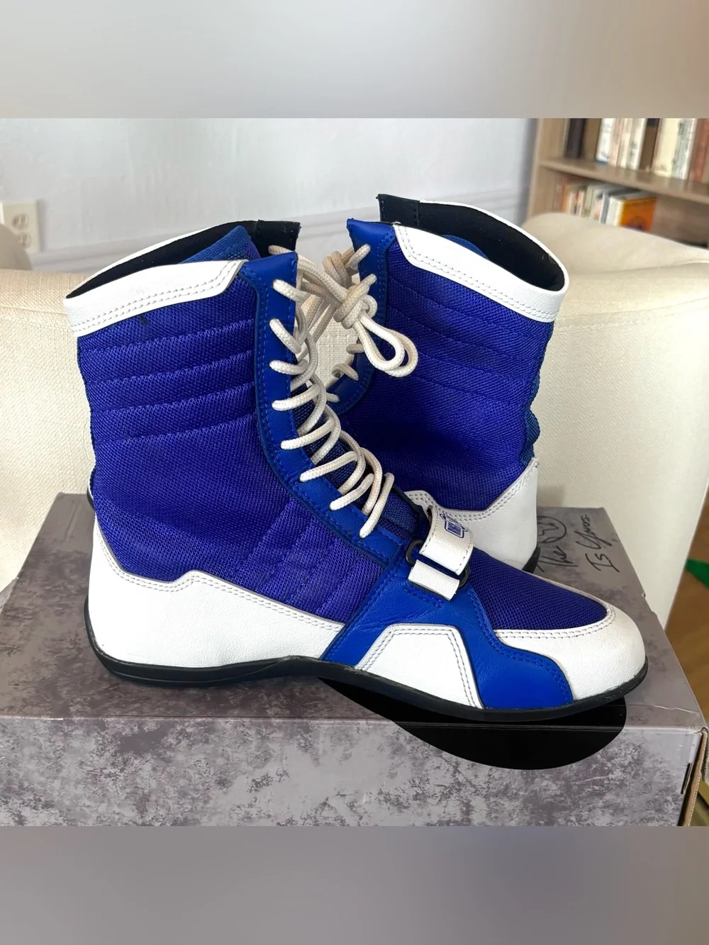 Ringside Apex Elite High Top Boxing Wrestling Shoes Blue White Combat Men’s 7