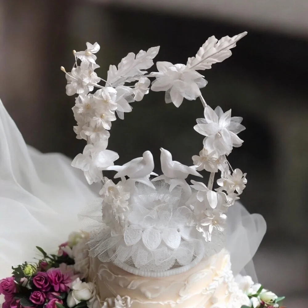 Vintage Wilton Wedding Cake Topper With Doves & Flowers