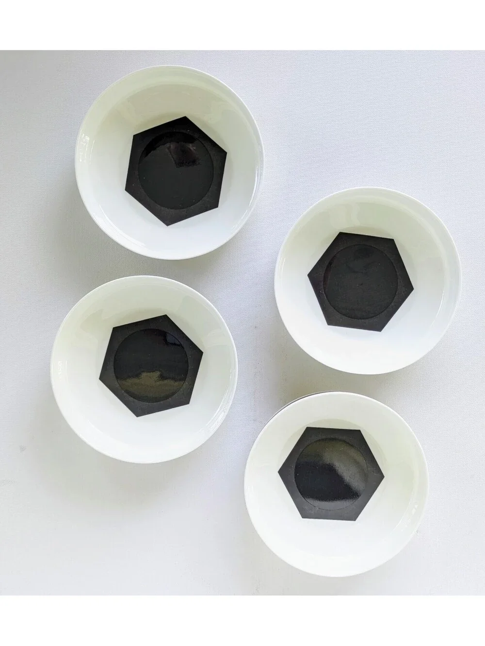 True Vintage Black & White Geometric Bone China Bowls, Mikasa Bakota, late 1970s