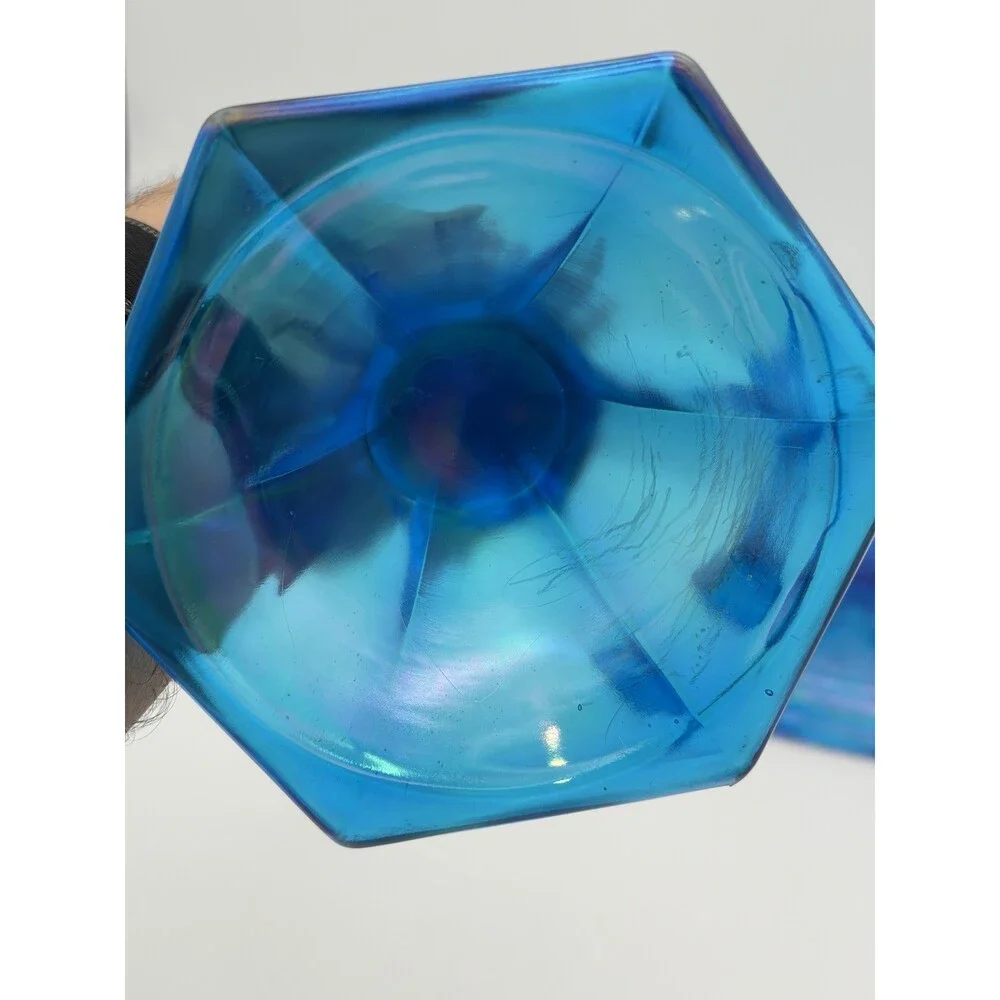 Fenton Florentine Celeste Blue Iridescent Carnival Art Glass Candle Sticks