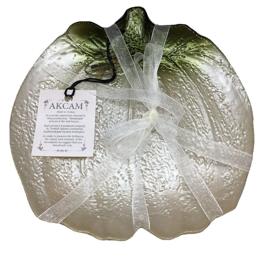 x4 Akcam Turkish Glass White Pumpkin Appetizer Plate Set 6.5
