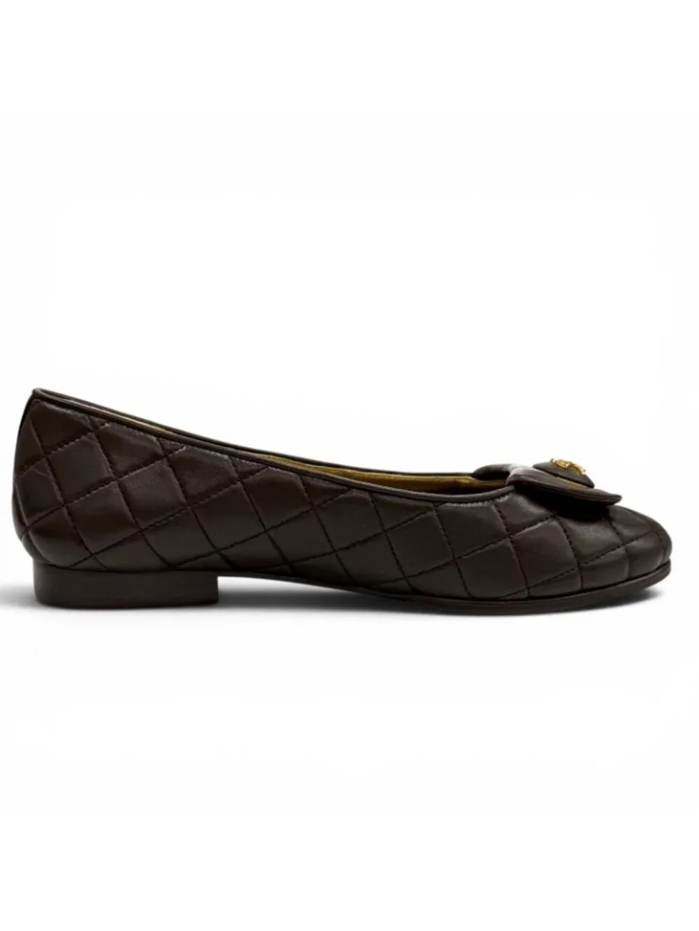 Chanel Ballerina CC Logo Quilted Ballet Shoes Brown Gold