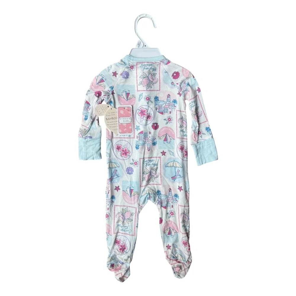 NWT Btween Baby Bamboo Rayon Coastal Print Footed Sleeper 2-Way Zip 6M New