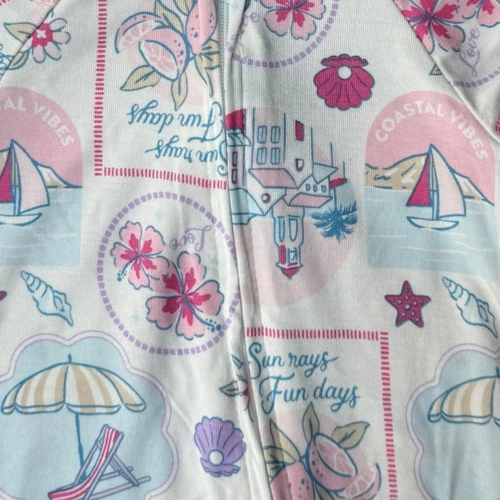 NWT Btween Baby Bamboo Rayon Coastal Print Footed Sleeper 2-Way Zip 6M New