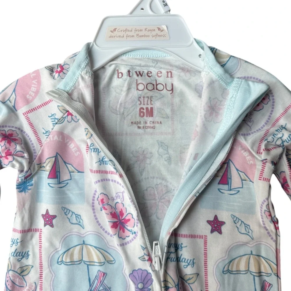 NWT Btween Baby Bamboo Rayon Coastal Print Footed Sleeper 2-Way Zip 6M New