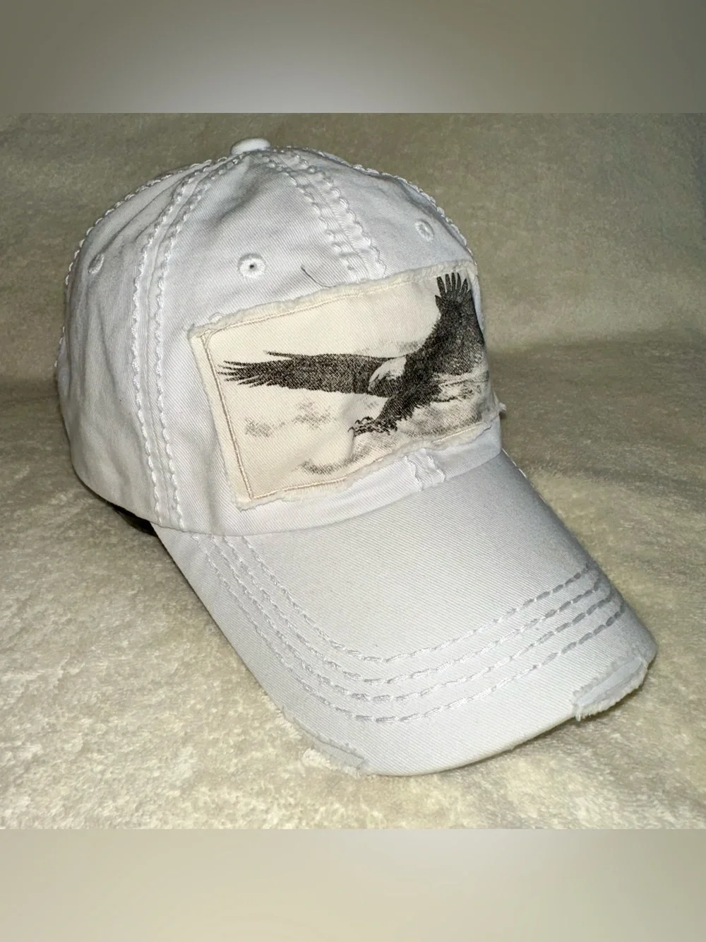 KBETHOS Distressed White Eagle Patch Dad Hat Retro Y2K Grunge Baseball Cap 01