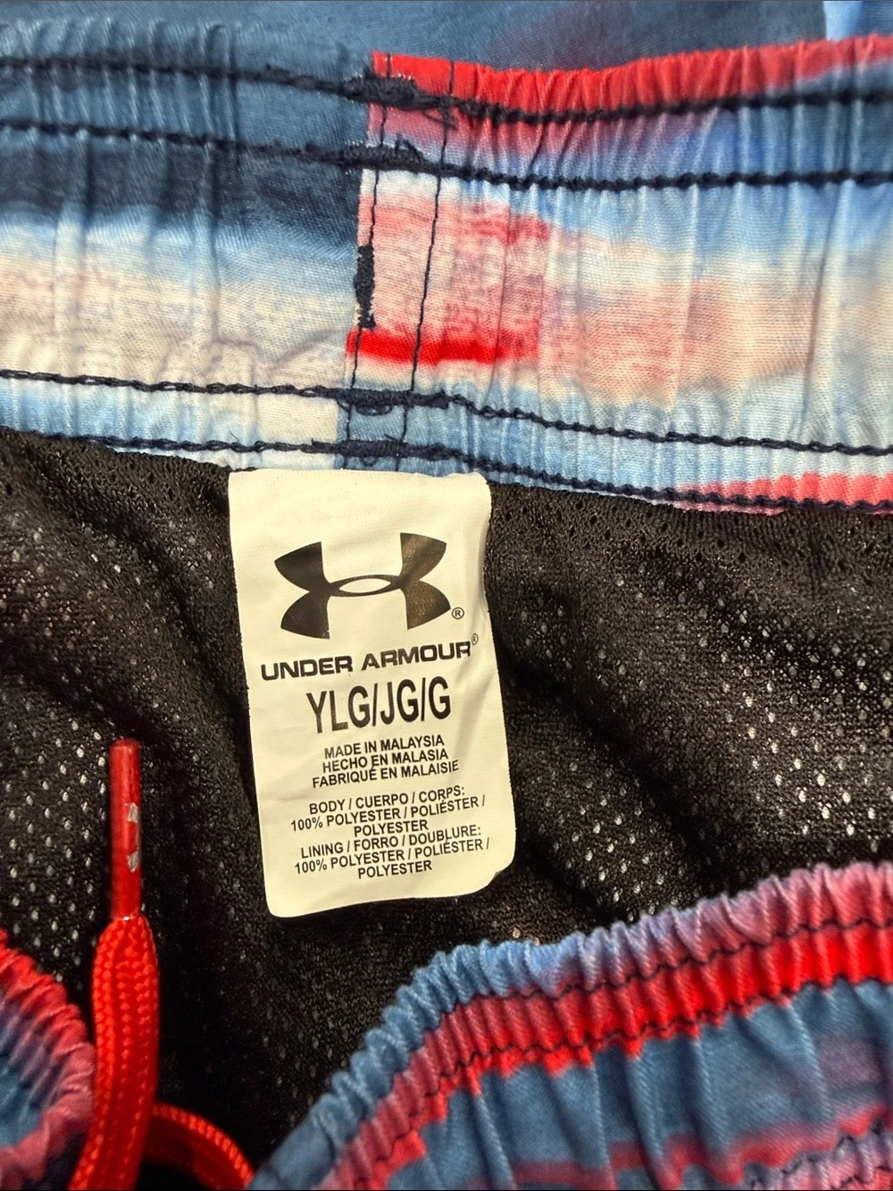 Under Armour Red, Blue & White Boys' Swim Trunks, Size Youth Large